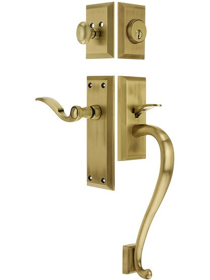Fifth Avenue Entry Lock Set in Antique Brass Finish with Right-Handed Bellagio Lever and